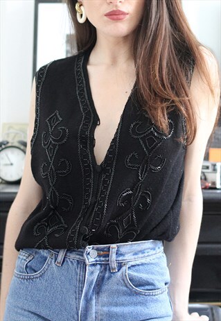 80'S GILET WITH BLACK PEARLS