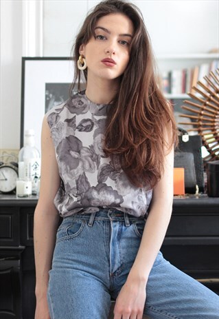 80'S GREY FLOWERS TOP