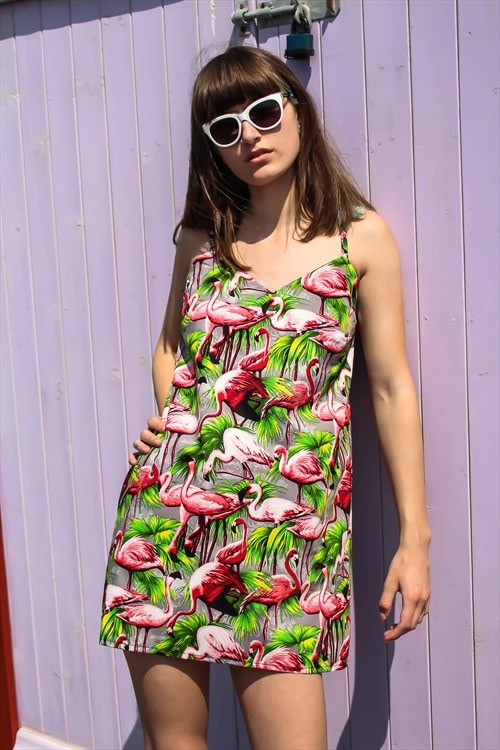 Flamingo Print Strap Dress