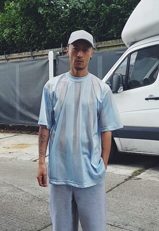 NEW MESH STRIPE T-SHIRT LIGHT BLUE