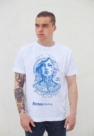 NORVINE WHITE COTTON T-SHIRT - TATTOOED GIRL UNISEX