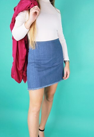 Light Blue Denim Frayed Edge A Line Mini Skirt Bags 2 light blue denim frayed edge a line mini skirt bags 2