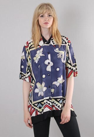 VINTAGE 80S CRAZY PATTERNED SHORT SLEEVE SHIRT