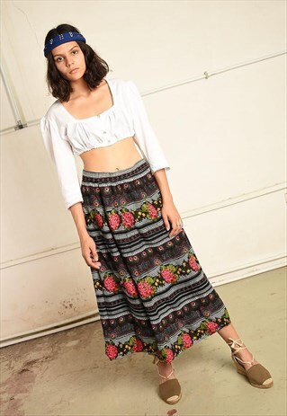 VINTAGE 70S BOHO PARIS CHIC SKIRT WITH FLORAL BOHO PRINT