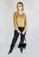 Y2K RETRO FAUX SUEDE BROWN FLARE SLEEVE BOHO BLOUSE
