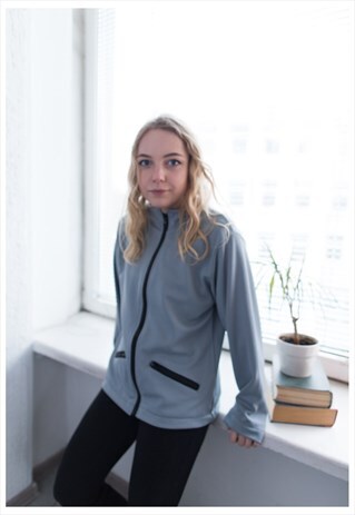 VINTAGE 80'S GREYISH/BLUE MINIMALIST HIGH COLLAR JACKET