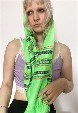 Vintage 90s striped scarf in lime green