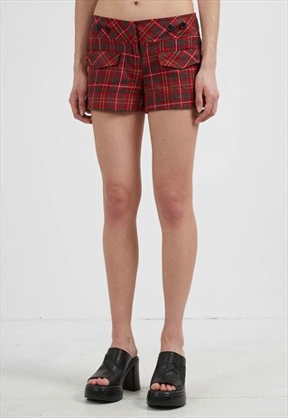 VINTAGE RED FISHBONE CHECKERED MINI SHORTS