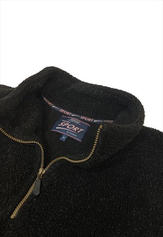 VINTAGE BLACK CHUNKY SHERPA FLEECE PULLOVER