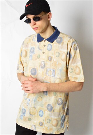 VINTAGE 90S BEIGE ABSTRACT POLO SHIRT