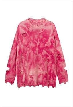 Ripped tie-dye sweater gradient bleached premium jumper pink