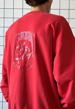 Vintage DIESEL Sweatshirt Crew Neck Pullover 90s Red Logo