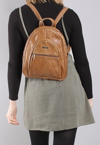 VINTAGE 90S BROWN LEATHER BACKPACK RUCKSACK