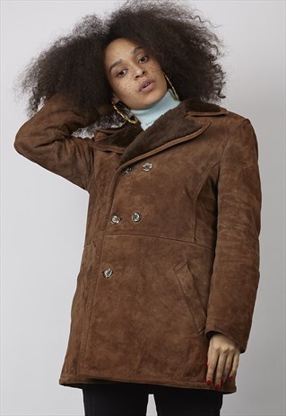 VINTAGE 70'S DARK BROWN COLLARED SHEEPSKIN COAT