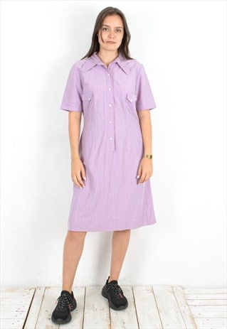 WOMEN M SHIRT DRESS BUTTON UP SLEEVES COLLAR SUMMER LEVANDER