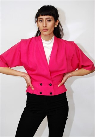 VINTAGE BATWING BLAZER (XS/S) HOT PINK 80S SPORT COAT CROP