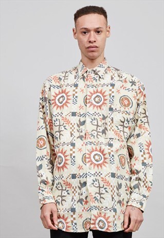 VINTAGE 90'S MULTI COLOURED PRINTED FLANNEL SHIRT