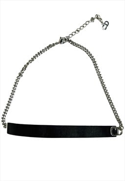 Dior Leather Choker Necklace CD Logo Vintage 