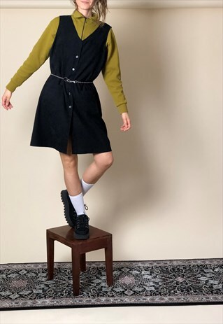 BLACK VINTAGE CORDUROY BUTTON-UP 90S GRUNGE DRESS