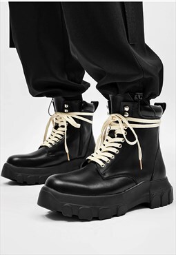 Multi lace boots Edgy high fashion platform shoes in black