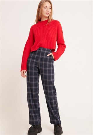 TARTAN PALAZZO TROUSERS - BLUE