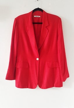 1990s Vintage Red Linen Blazer