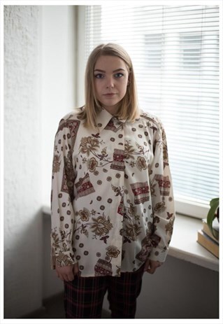 VINTAGE 80'S PATTERN CREAM BLOUSE