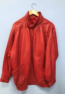 Vintage 80s Leather Jacket Red Button