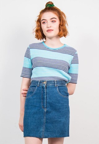 VINTAGE 70'S BLUE STRIPED KNIT TOP T-SHIRT