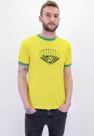 VINTAGE PUMA T-SHIRT IN YELLOW LARGE