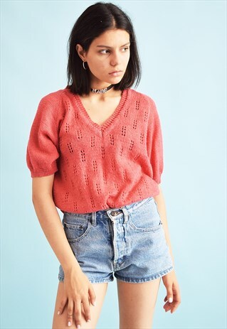 90'S RETRO KNITTED SHIMMER OVERSIZED MOMS TOP BLOUSE