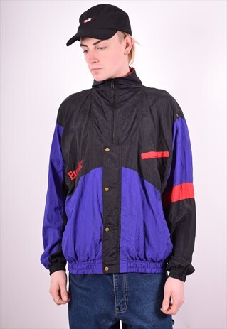MENS VINTAGE TRACKSUIT TOP JACKET MEDIUM BLACK 90'S