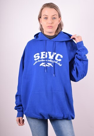 WOMENS VINTAGE HOODIE JUMPER XXL BLUE 90SA