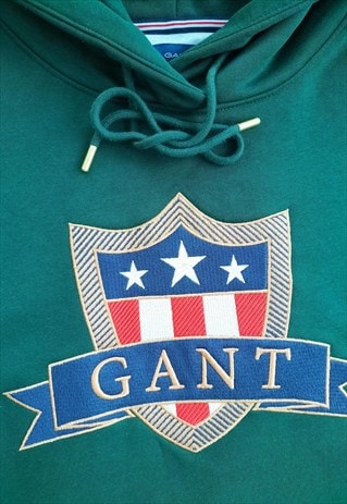 Gant Embroidered Gold Logo Forest Green Hoodie