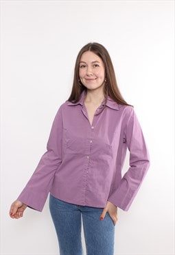 90s minimalist purple blouse, vintage wide sleeve cotton top