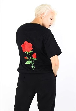 EXCLUSIVE T-SHIRT BLACK - ROSES PATCH