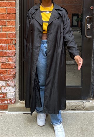 VINTAGE 80S BLACK MAXI TRENCH COAT