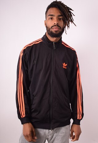 ADIDAS MENS VINTAGE TRACKSUIT TOP JACKET LARGE BLACK 90S