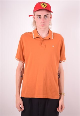 CHAMPION MENS VINTAGE POLO SHIRT MEDIUM ORANGE 90S