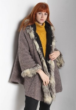 Vintage Faux Fur Poncho Jacket Coat Multi