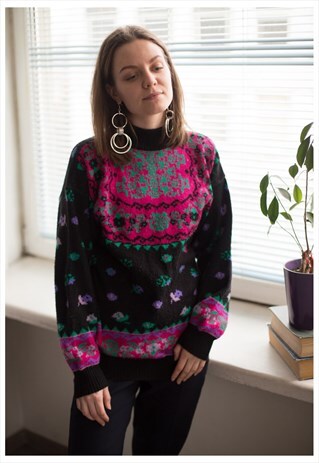 VINTAGE 90'S MULTICOLOUR PATTERNED HIGH NECK JUMPER