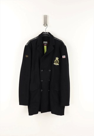 VINTAGE LONSDALE DOUBLE BREASTED WOOL JACKET IN BLACK - XL