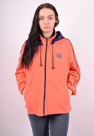 DIADORA WOMENS VINTAGE HOODIE JACKET LARGE ORANGE 90'S
