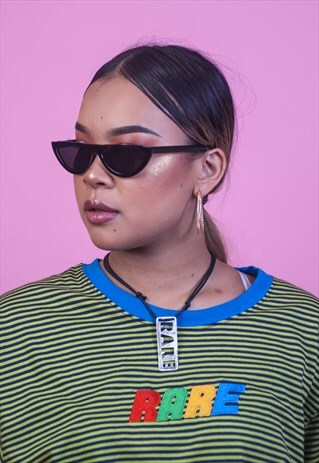 BLACK VINTAGE HALF FRAME CAT EYE SUNGLASSES
