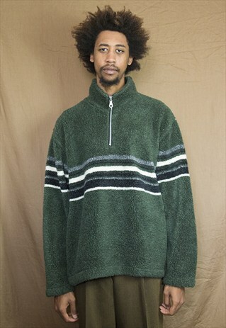 90S SKATER GRUNGE NUBBY FAUX SHERPA HALF ZIP JACKET LARGE