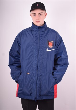 NIKE MENS VINTAGE PADDED JACKET LARGE NAVY BLUE 90'S