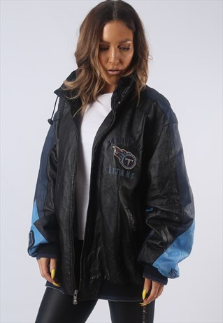 VINTAGE NFL LEATHER BOMBER JACKET USA OVERSIZED 20-22 (BCY)