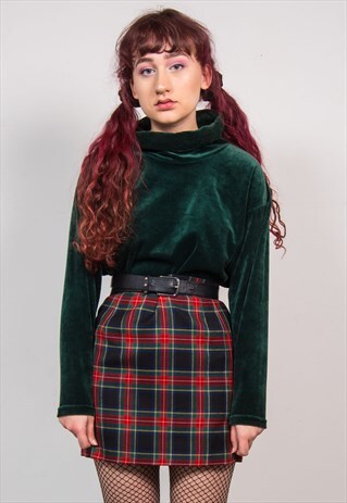 VINTAGE 90'S DARK GREEN TURTLE NECK VELVET TOP