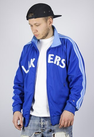 VINTAGE MENS CHAMPION LAKERS BIG LOGO TRACK TOP JACKET NBA