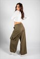 JUSTYOUROUTFIT KHAKI WIDE LEG CARGO TROUSERS WITH DRAWSTRING